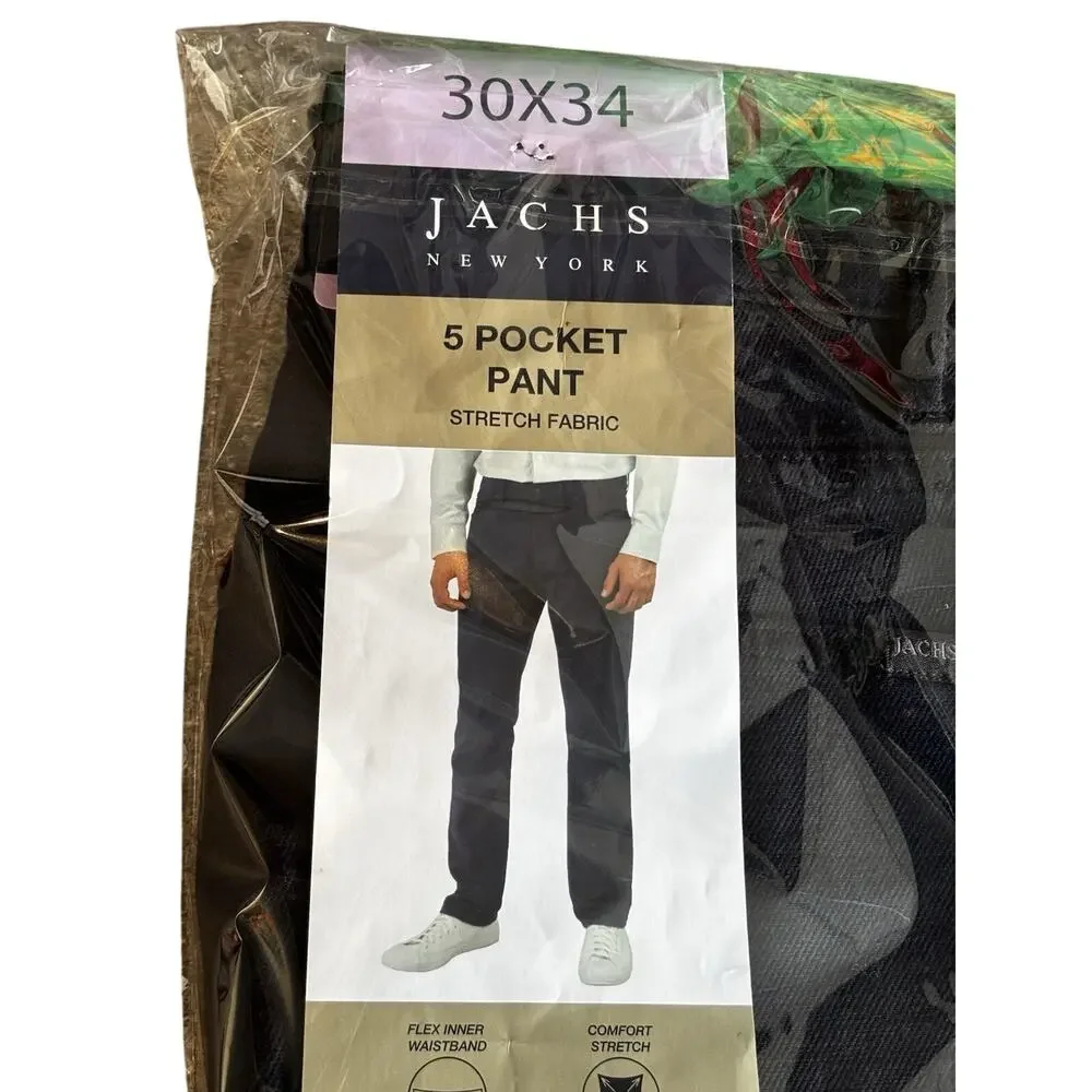 Jachs New York Men’s Straight Fit Flex Waistband 5-Pocket Pants, Navy, 30x34